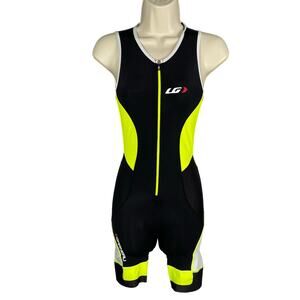 Louis Garneau Cycling Suit Womens Small Black Neon Padded Shorts Sleeveless